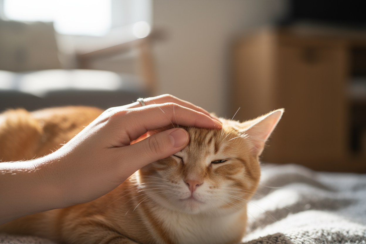 main caressant un chat